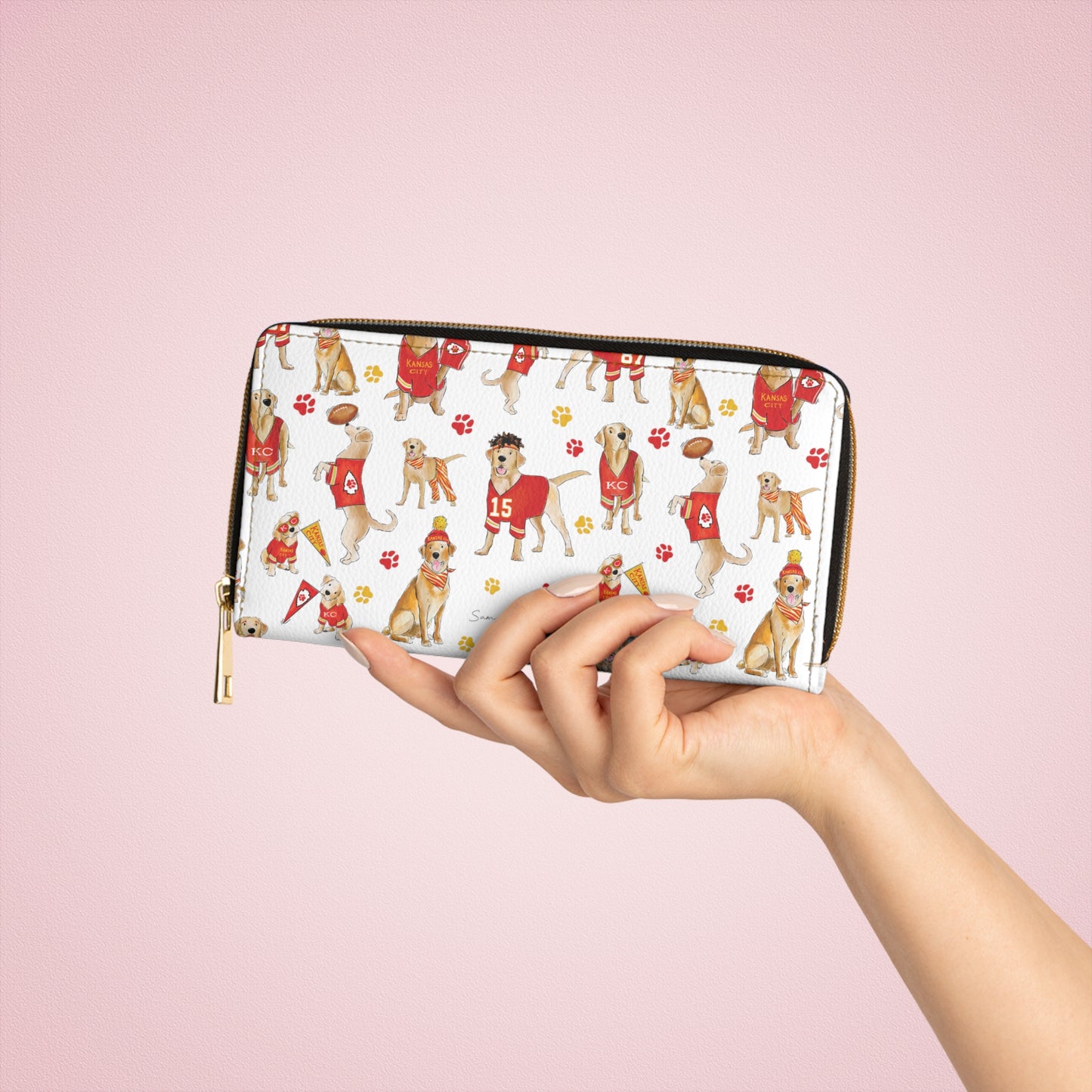 Kansas City Yellow Lab Zipper Wallet - White