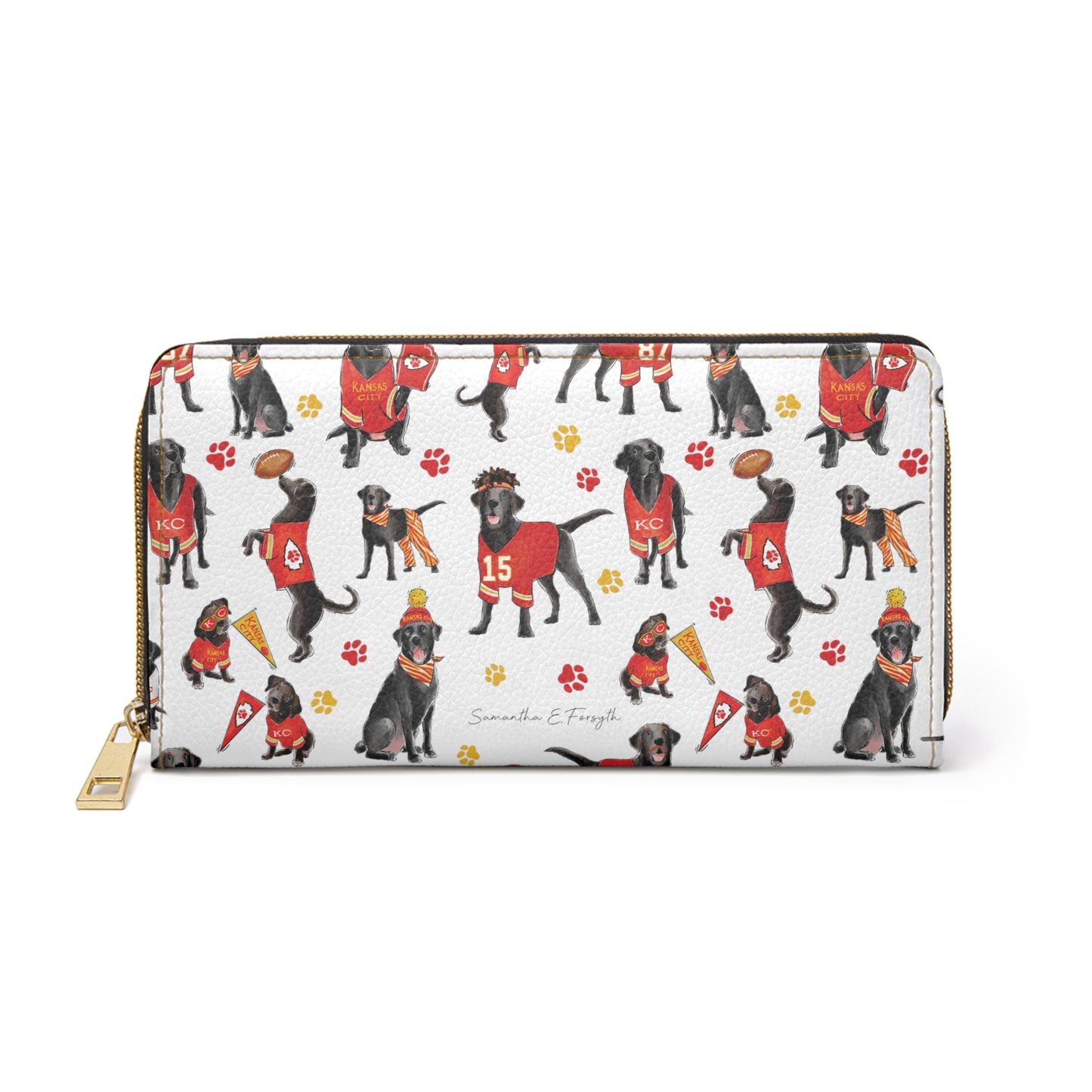 Kansas City Black Lab Zipper Wallet - White