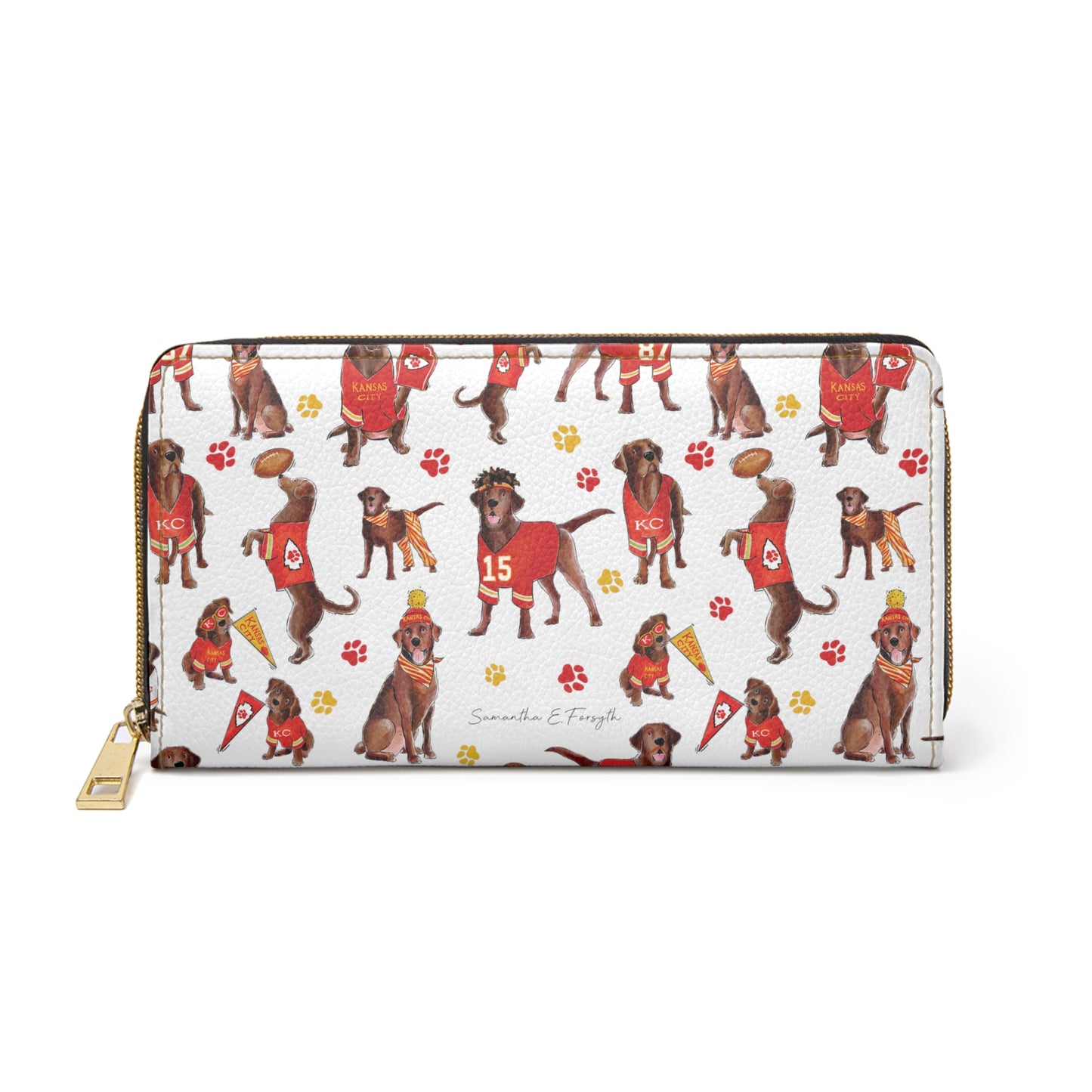 Kansas City Chocolate Lab Zipper Wallet - White