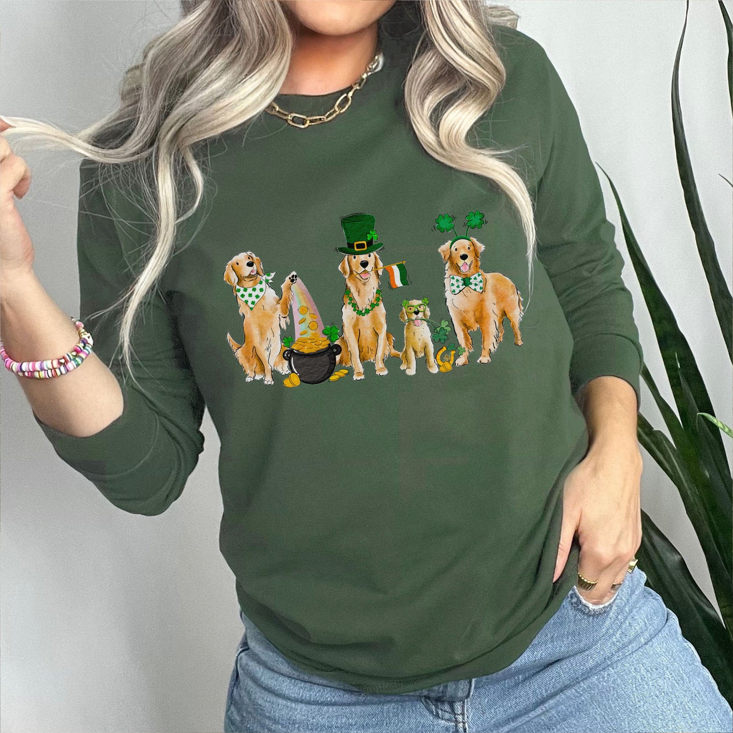 Golden Retriever St. Patrick's Long Sleeve T-Shirts