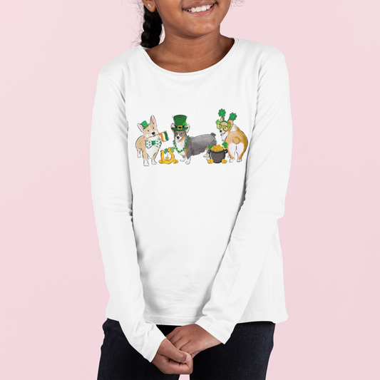 Corgi St. Patrick's Long Sleeve YOUTH Tee Shirts