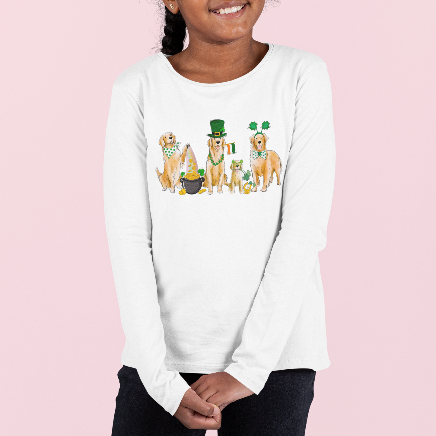Golden Retriever St. Patrick's Long Sleeve YOUTH Tee Shirts