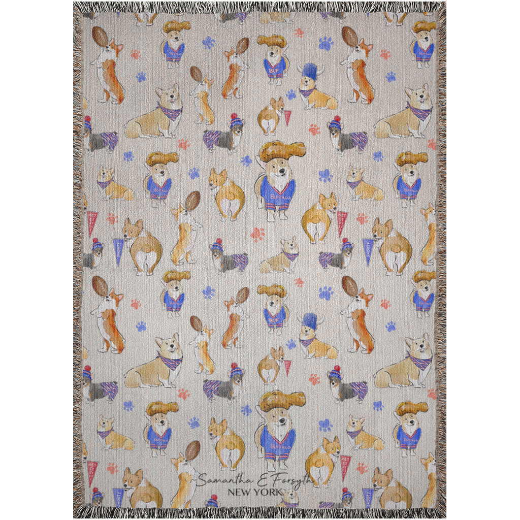 Buffalo Corgi Woven Blanket
