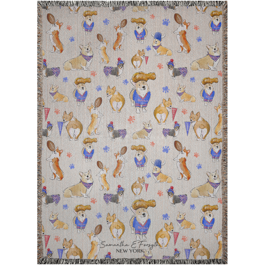 Buffalo Corgi Woven Blanket