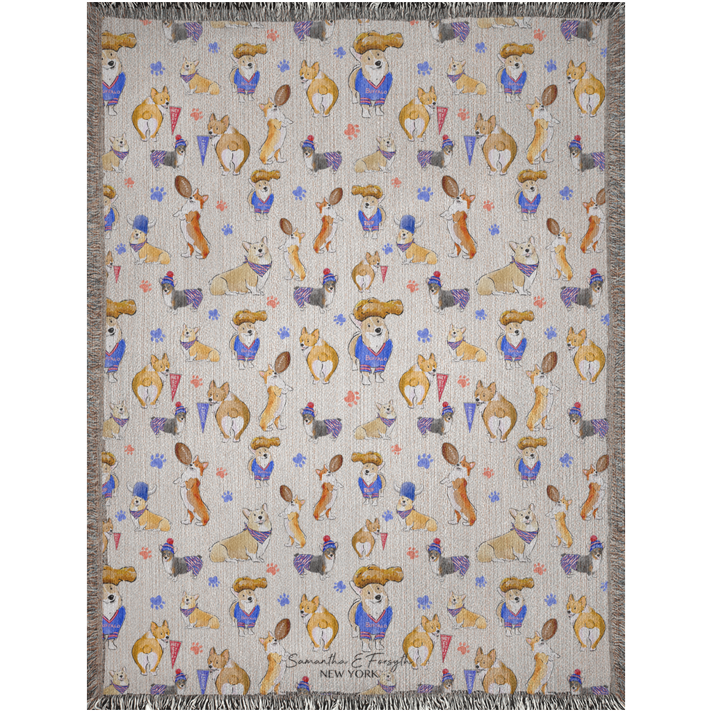 Buffalo Corgi Woven Blanket