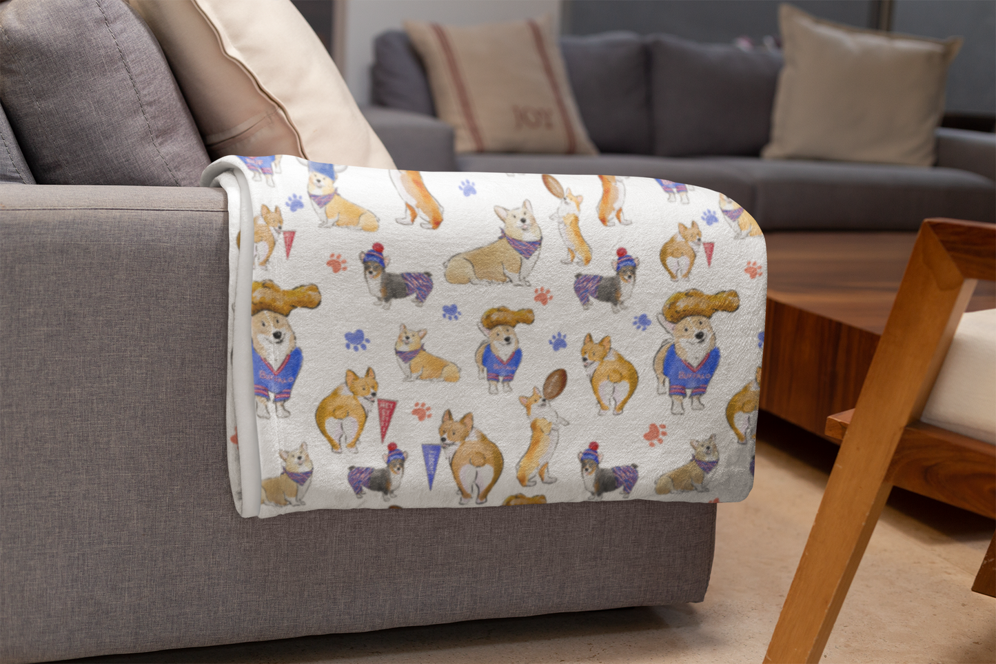 Buffalo Corgi Minky Blanket