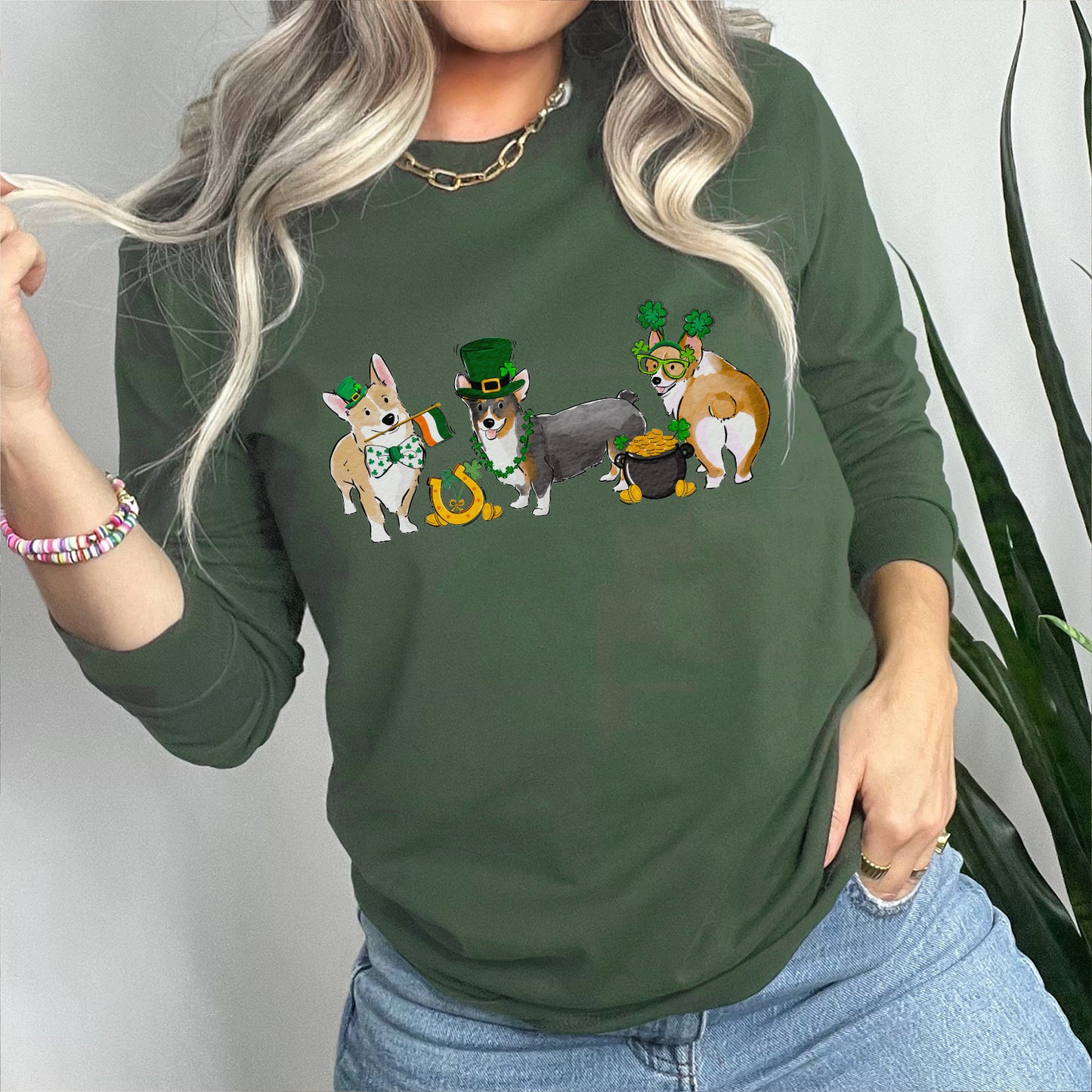 Corgi St. Patrick's Long Sleeve T-Shirts